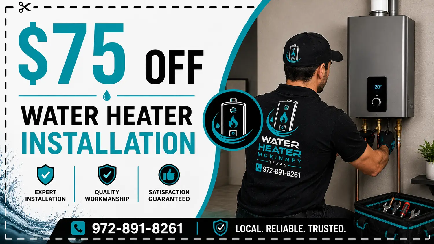 $75 off water heater installation coupon for Water Heater Mckinney Texas