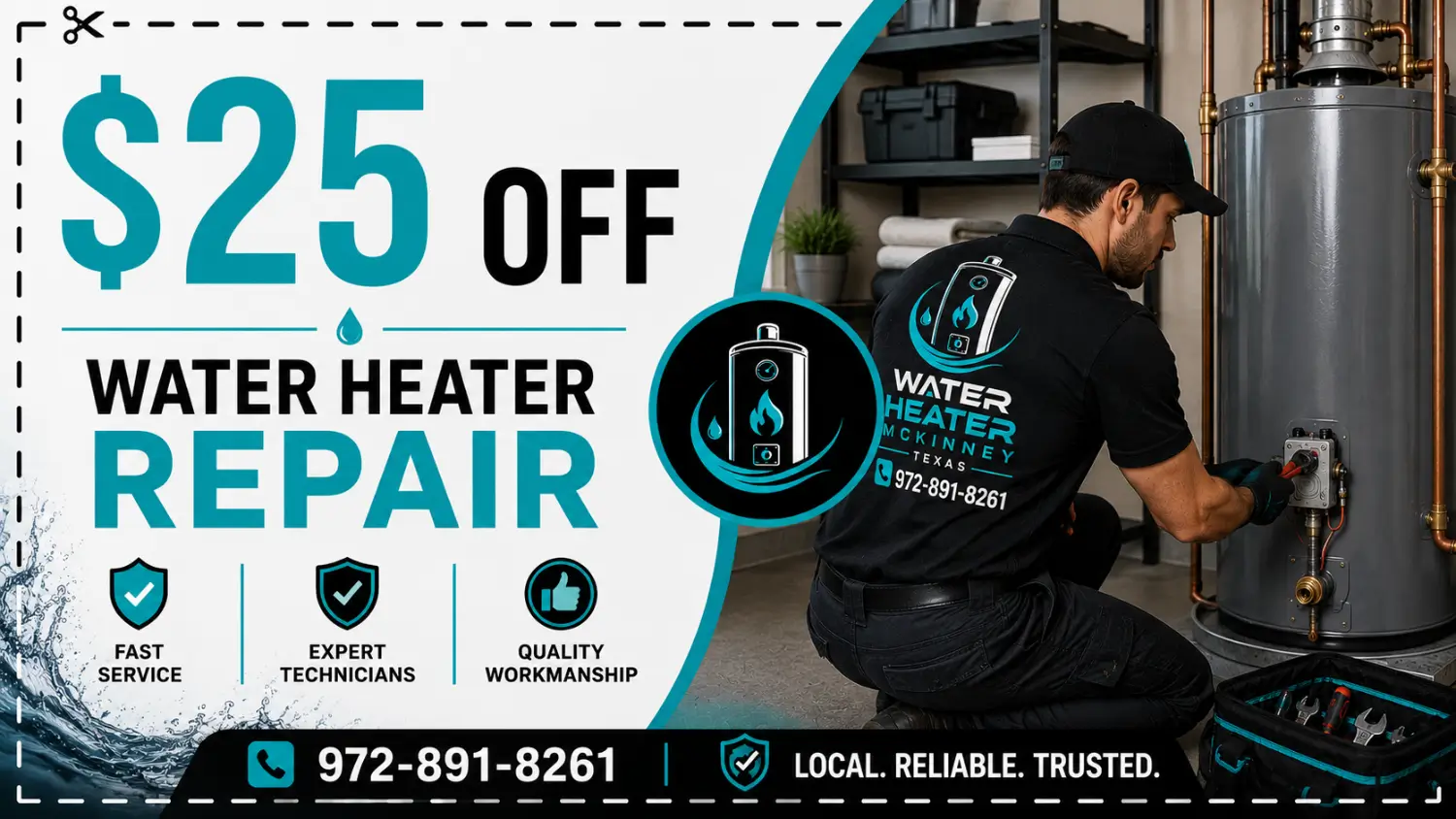 $25 off water heater repair coupon for Water Heater Mckinney Texas
