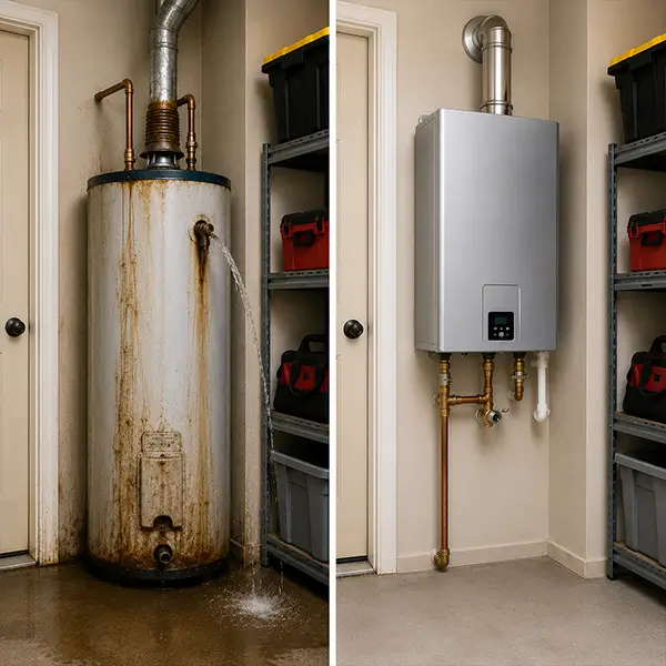 Emergency Water Heater Service Before and After